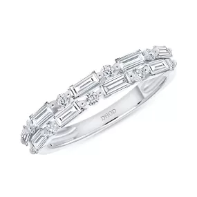 14K Gold Diamond Round Baguette Band