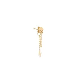 14k Itty Bitty Skull & Lightning Bolt Chain Huggie Drop Earring