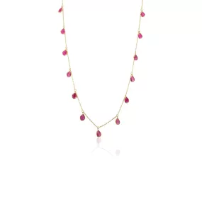 18K Solid Yellow Gold Ruby Station Necklace