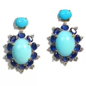 A & Furst - Sole - Drop Earrings with Natural Arizona Turquoise, Kyanite and Diamonds, 18k Yellow Gold