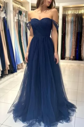 Charming Long A-line Sweetheart Off-The-Shoulder Tulle Prom Dresses