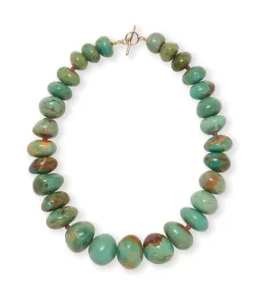 Chunky, Graduated Blue Green Turquoise & 14k Gold Necklace