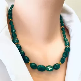 Emerald Smooth Oval Beads Necklace, Vermeil, 19.5in, May Birthstone