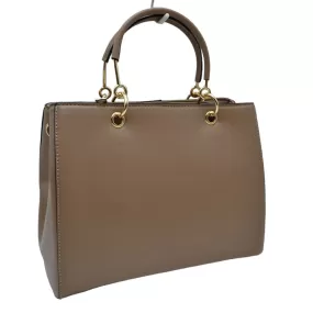 Faux Leather Metal Link Round Top Handle Tote Bag