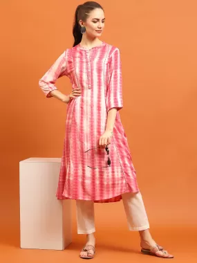 Indiessence Pink Tie Dye Printed Kurta