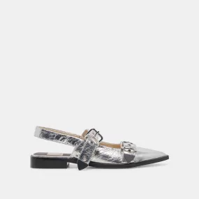 LABELL FLATS SILVER DISTRESSED LEATHER