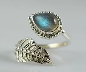 Labradorite 925 Solid Sterling Silver Leaf Ring