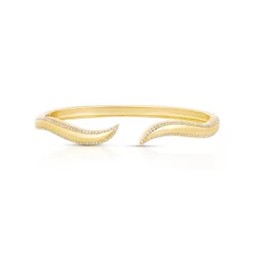 Pave Outline Solid Gold Wave Cuff Bangle