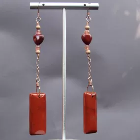 Red Jasper, Strawberry Lepidolite, and 14 kt Rose Gold Filled drop earrings