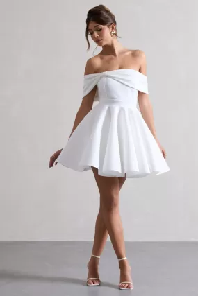 Snowfall | White Bardot Bow Skater Mini Dress