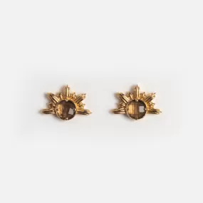 Solid Gold Smoky Quartz Sunburst Studs