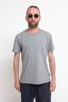 T-shirt Round Solid Pocket - Grigio Medio