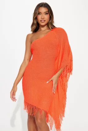 Taylor Solid Fringe Knit Mini Dress - Orange