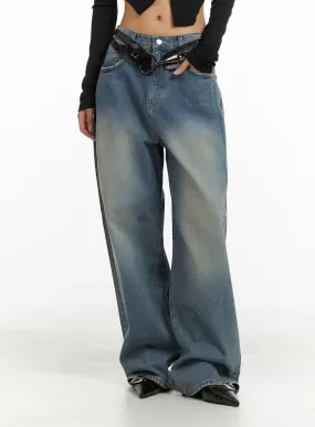 Washed Out Wide Fit Baggy Jeans CA416